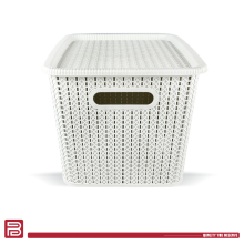 Better Plastik Extra Large Rattan Design Storage Boxes Set – 4 Piece – 21 oz with Lids & Handles 