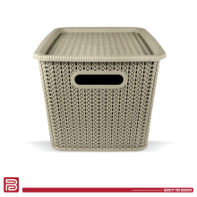 Better Plastik Extra Large Rattan Design Storage Boxes Set – 4 Piece – 21 oz with Lids & Handles 