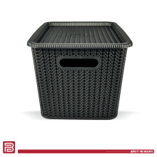 Better Plastik Extra Large Rattan Design Storage Boxes Set – 4 Piece – 21 oz with Lids & Handles 