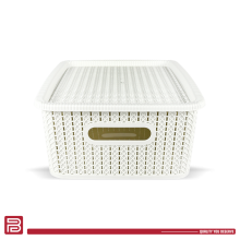 Better Plastik Rattan Design Storage Boxes Set – 6 Piece - Medium Size 13 oz with Lids & Handles 