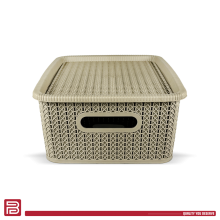 Better Plastik Rattan Design Storage Boxes Set – 6 Piece - Medium Size 13 oz with Lids & Handles 